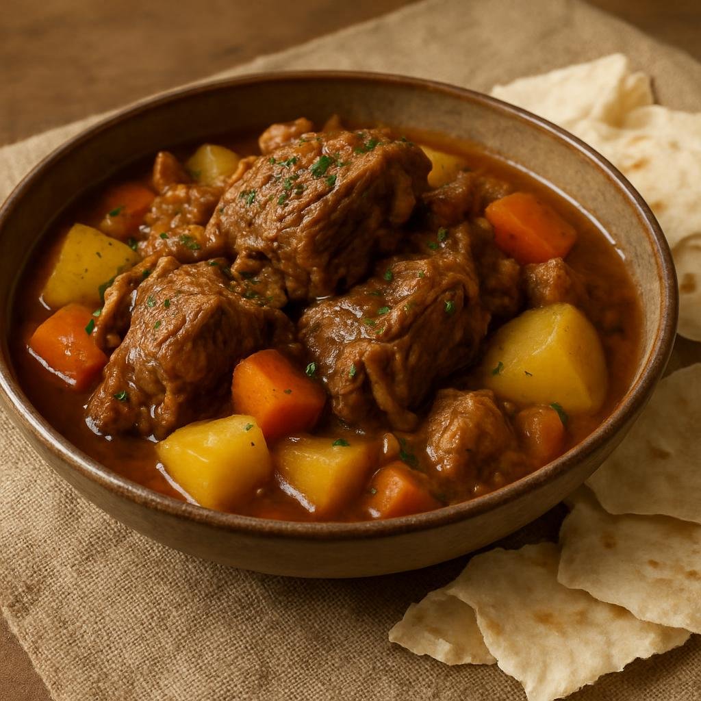 Entree: Saudi Arabia – Saudi Bedouin Cuisine – قرصان ➤ Qursan (Bedouin stew of slow‑cooked lamb and vegetables served with torn thin flatbread) recipe