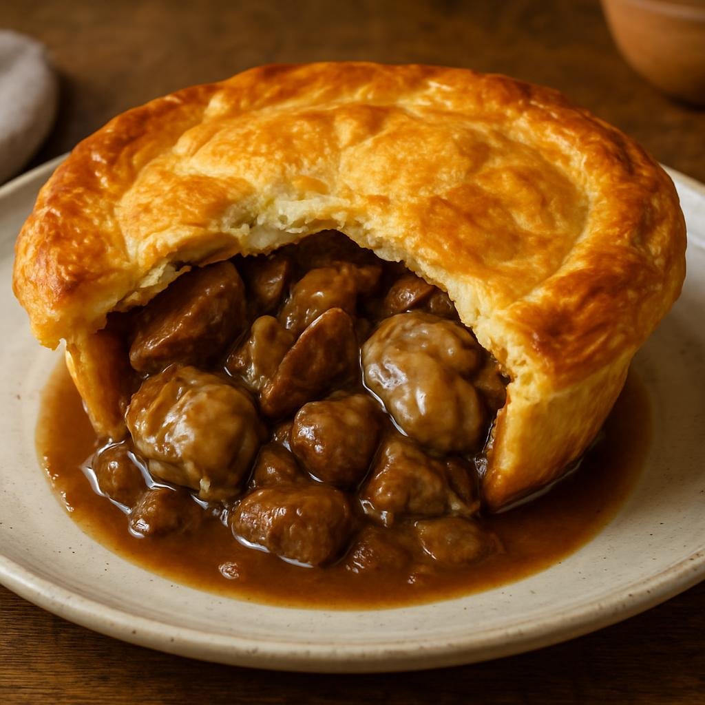 Entree: Ireland – West Ireland – Beef and Oyster Pie (Savory pie of tender beef and fresh oysters in a rich gravy topped with pastry) recipe