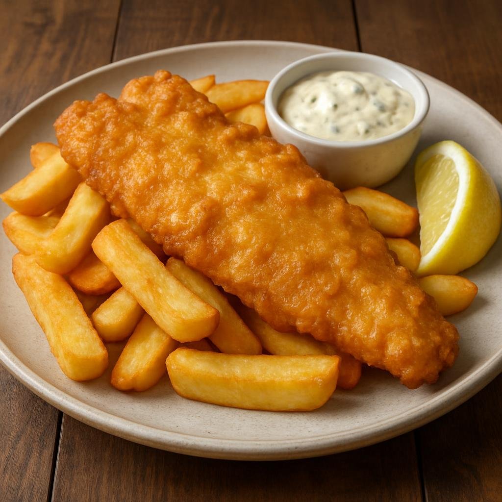 Entree: Australia – South Australia – Coopers Ale Battered Fish and Chips (Beer-battered fried white fish served with thick chips) recipe