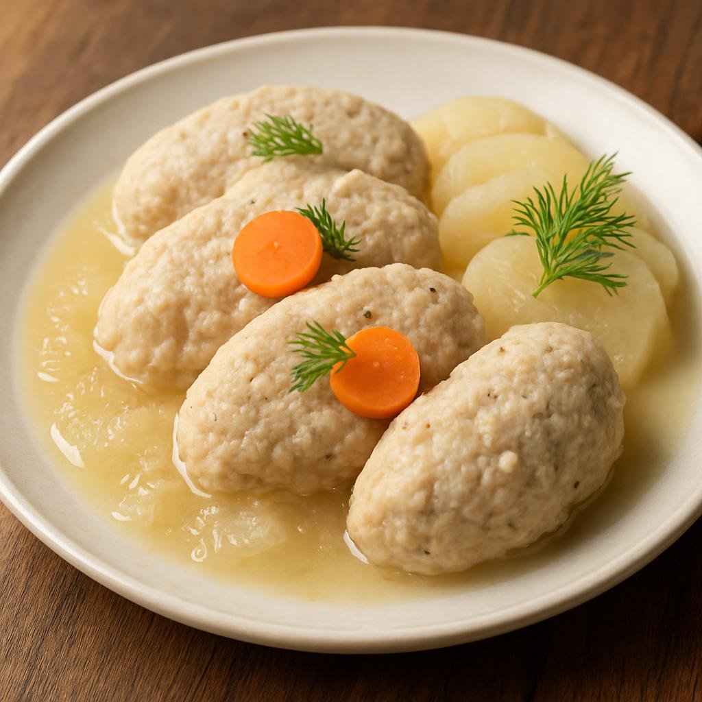 Entree: Poland – Polish Jewish Cuisine – געפילטע פיש ➤ gefilte fish (Poached seasoned fish patties or loaf of ground freshwater fish, traditionally served chilled) recipe