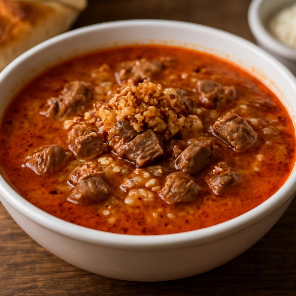 Entree: Turkey – Gaziantep – Beyran (spicy lamb and rice soup from Gaziantep flavored with garlic, clarified butter, and red pepper) recipe