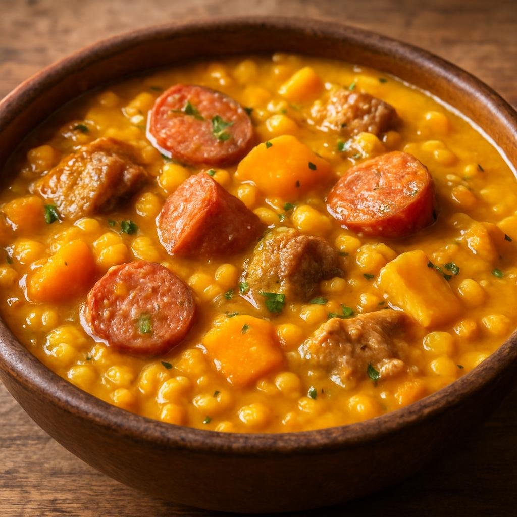 Entree: Argentina – Northeast Argentina – Locro (Hearty Andean-style corn and squash stew with pork and sausage) recipe