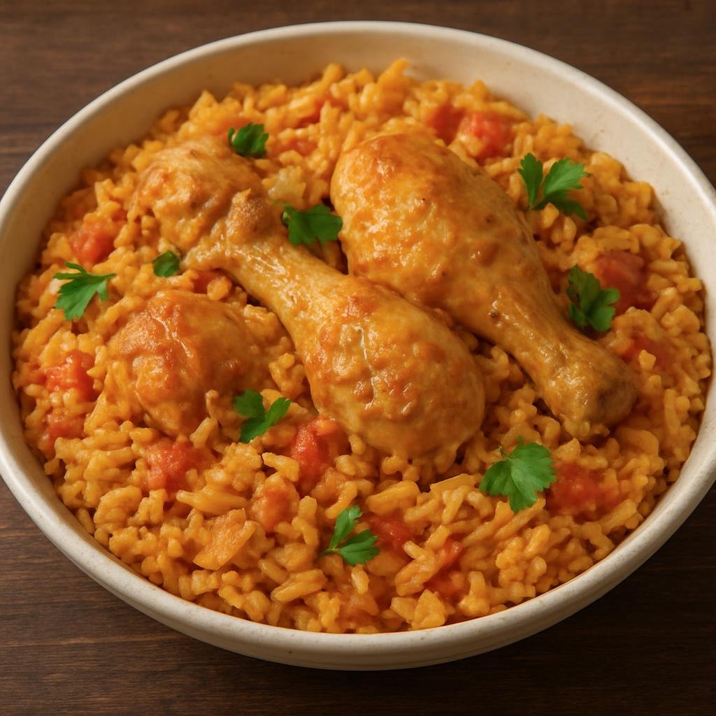 Entree: Brazil – Central Culinary Region – Galinhada (Brazilian one-pot chicken and rice simmered with annatto, garlic, onion, and tomato) recipe