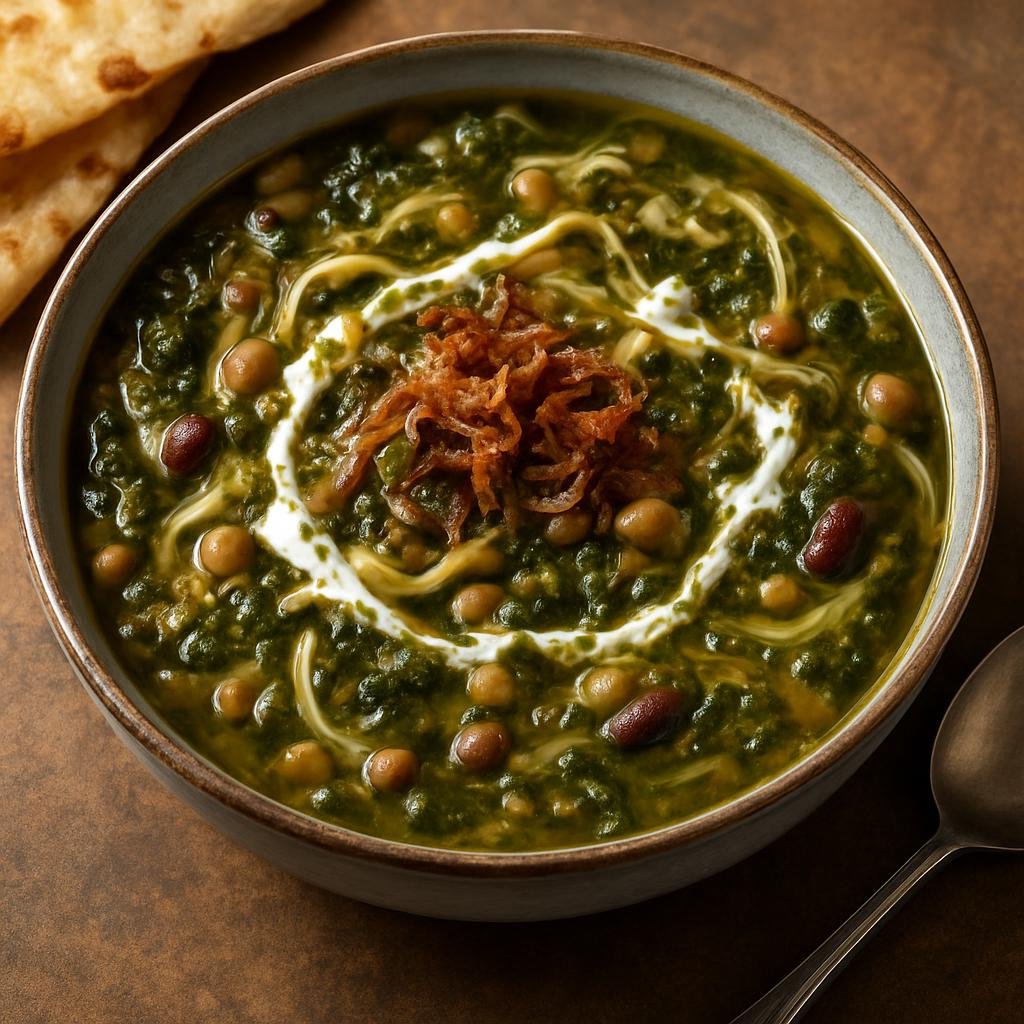 Entree: Iran – Kurdish Iran – آش رشته ➤ Āsh-e Reshteh (Thick Persian herb and noodle soup with beans and fermented whey) recipe
