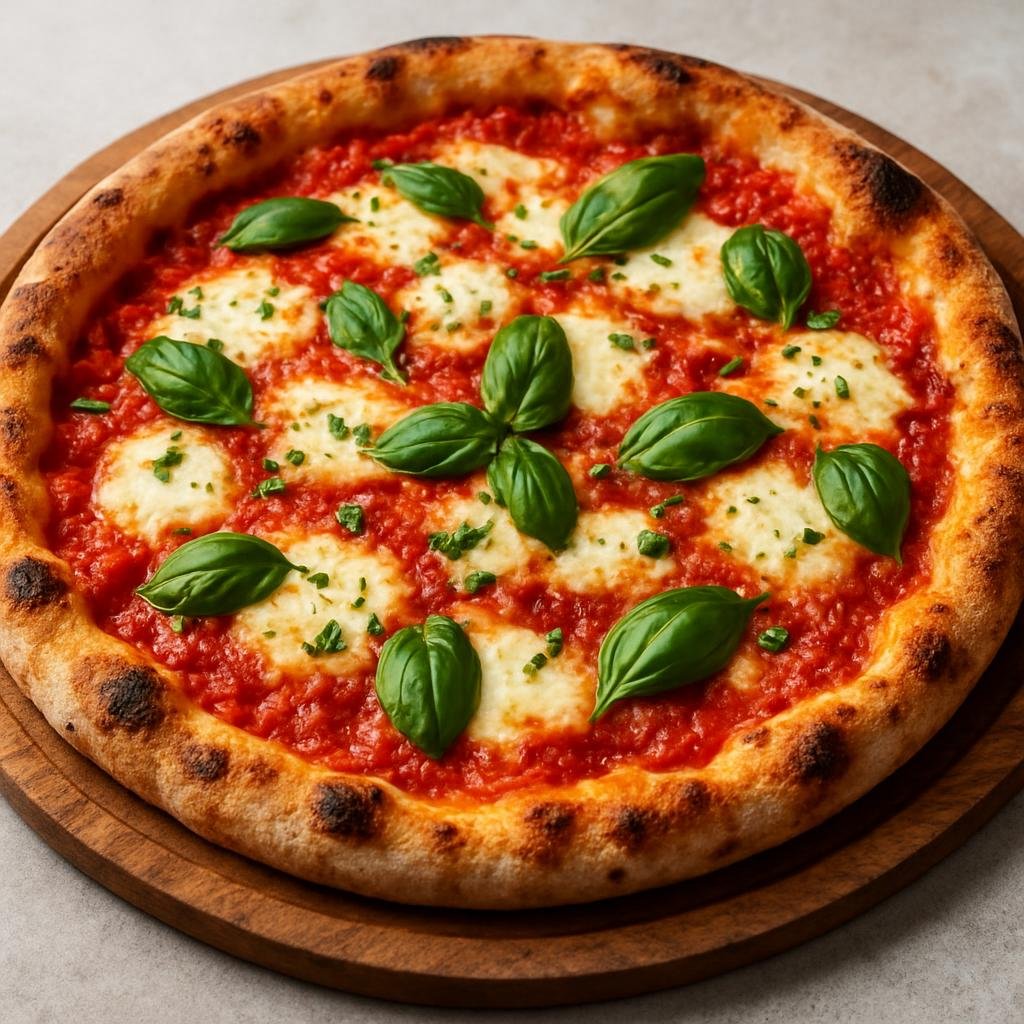 Entree: United States – California – Sourdough Pizza (Pizza made with a naturally fermented sourdough crust topped with tomato, mozzarella, and fresh herbs) recipe
