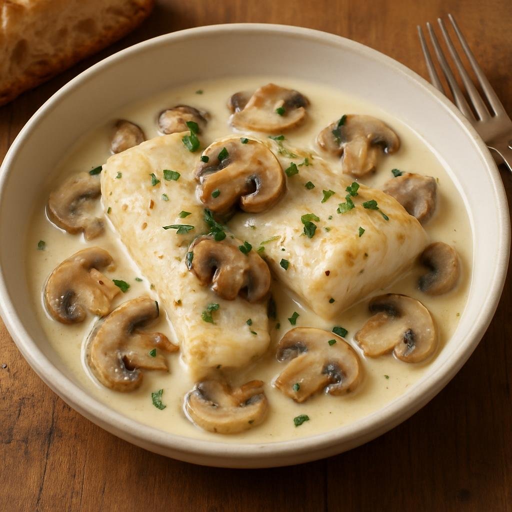 Entree: France – Burgundy – Pôchouse (Poached freshwater fish in a white wine and cream sauce with mushrooms) recipe