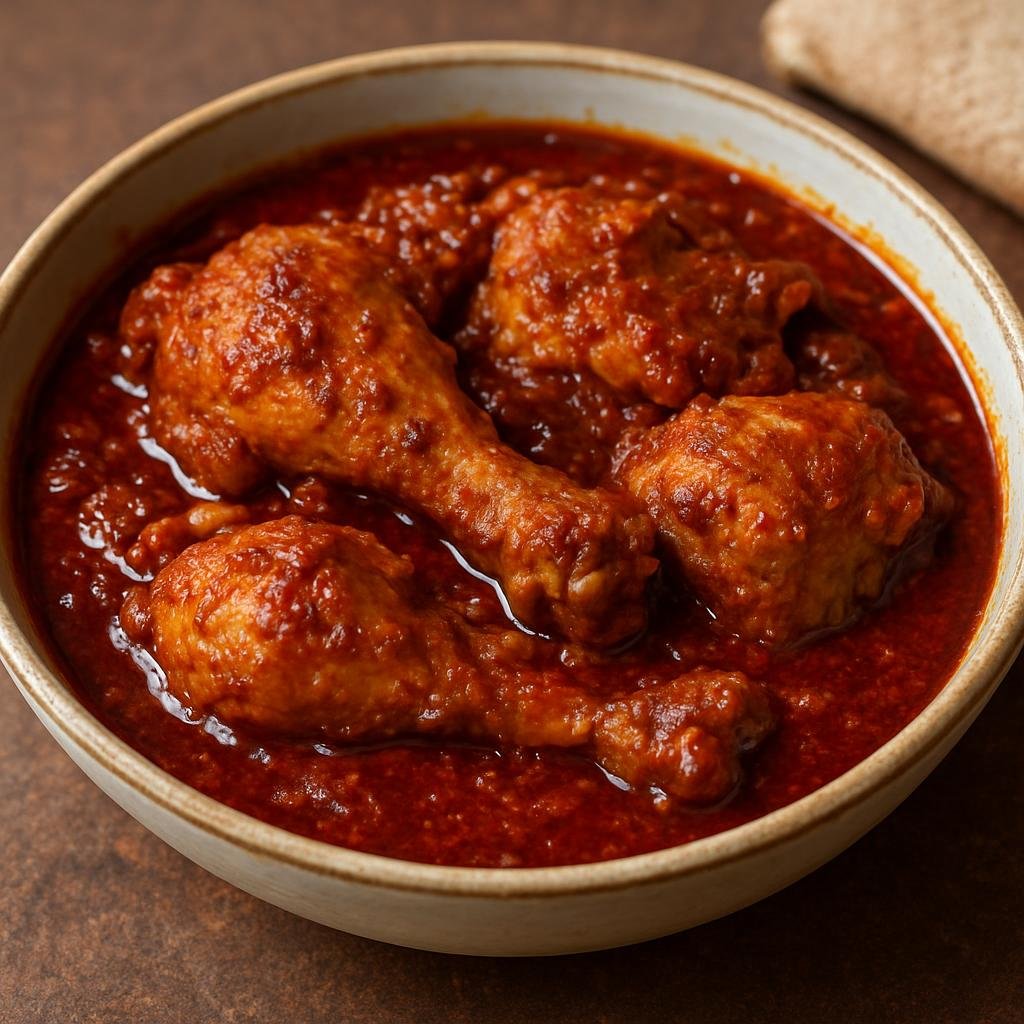 Entree: Ethiopia – Gurage – ዶሮ ወጥ ➤ Doro Wot (Spicy Ethiopian chicken stew braised in berbere and spiced clarified butter) recipe