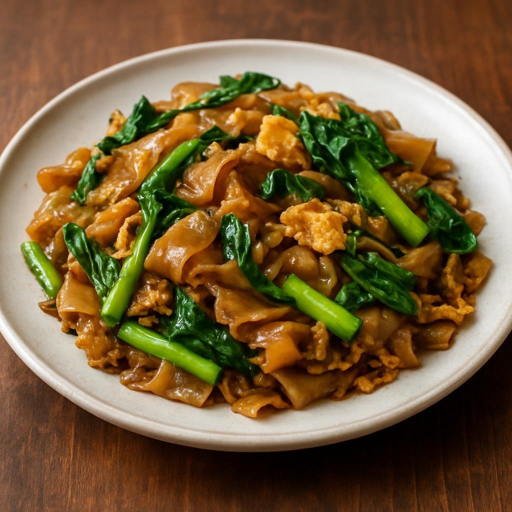 Entree: Thailand – Royal Thai Cuisine – ผัดซีอิ๊ว ➤ Phat see ew (Stir-fried wide rice noodles with Chinese broccoli, egg, and savory-sweet soy sauce) recipe