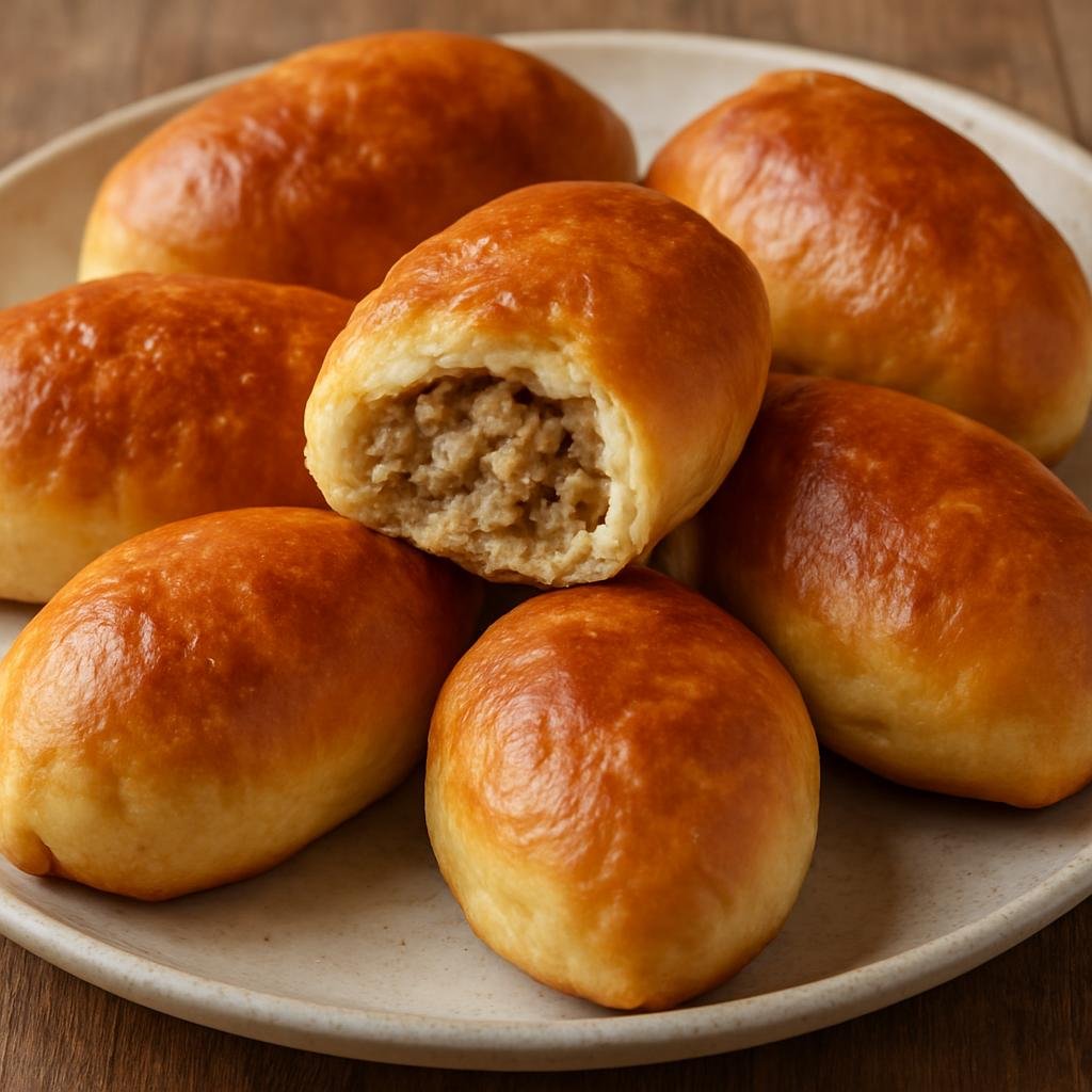 Entree: Russia – Eastern Siberia – Пирожки ➤ Pirozhki (Small stuffed baked or fried buns filled with savory ingredients such as meat, cabbage, or potatoes) recipe
