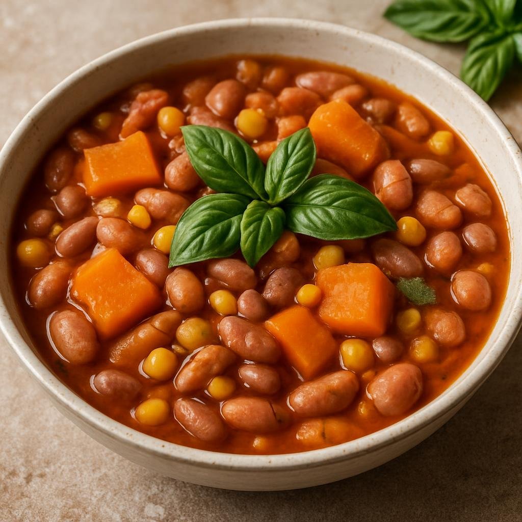 Entree: Chile – Santiago – Porotos Granados (Chilean summer stew of cranberry beans with pumpkin, corn, and basil) recipe