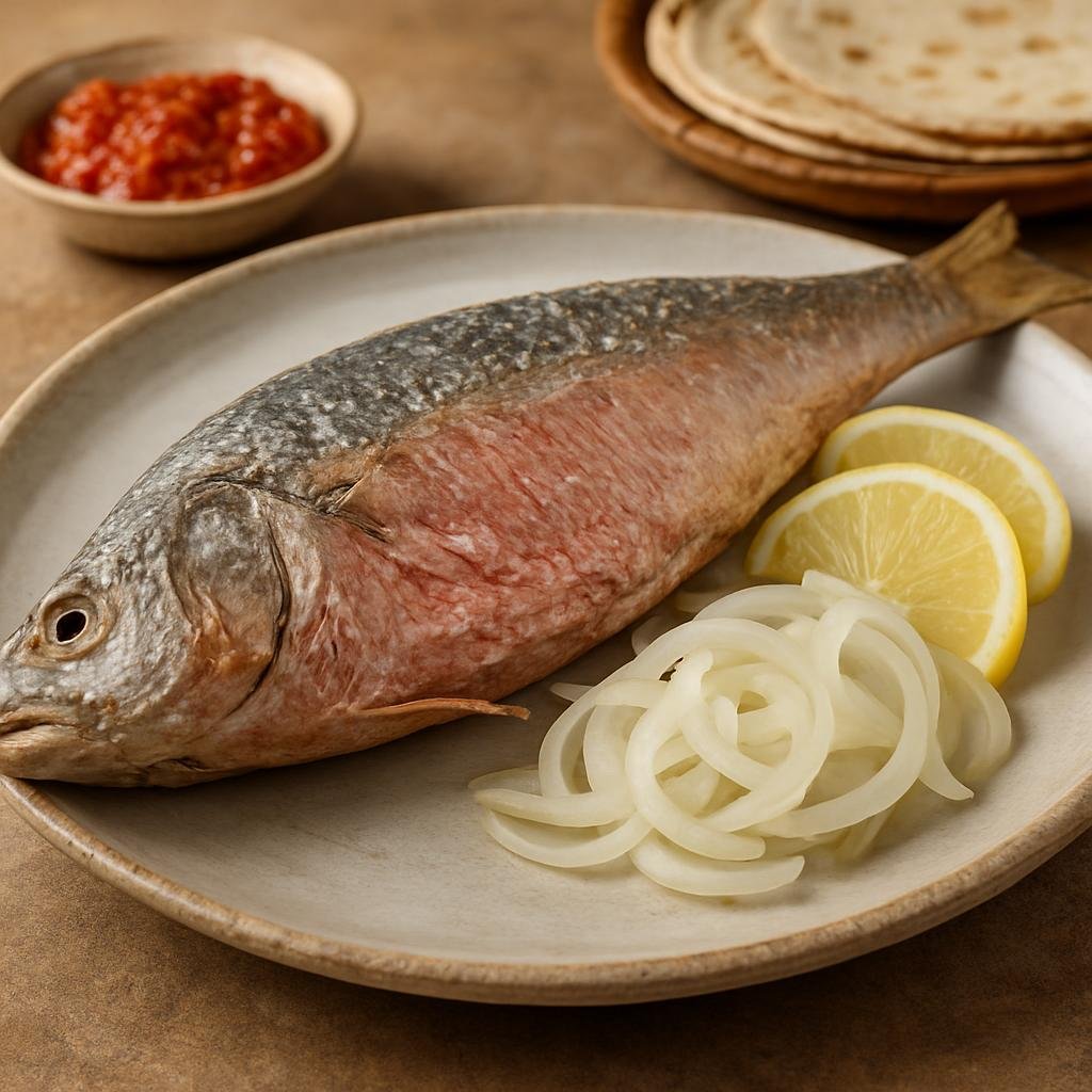 Entree: Egypt – Upper Egypt – فسيخ ➤ Feseekh (Salt-cured, fermented whole mullet traditionally served at spring celebrations) recipe