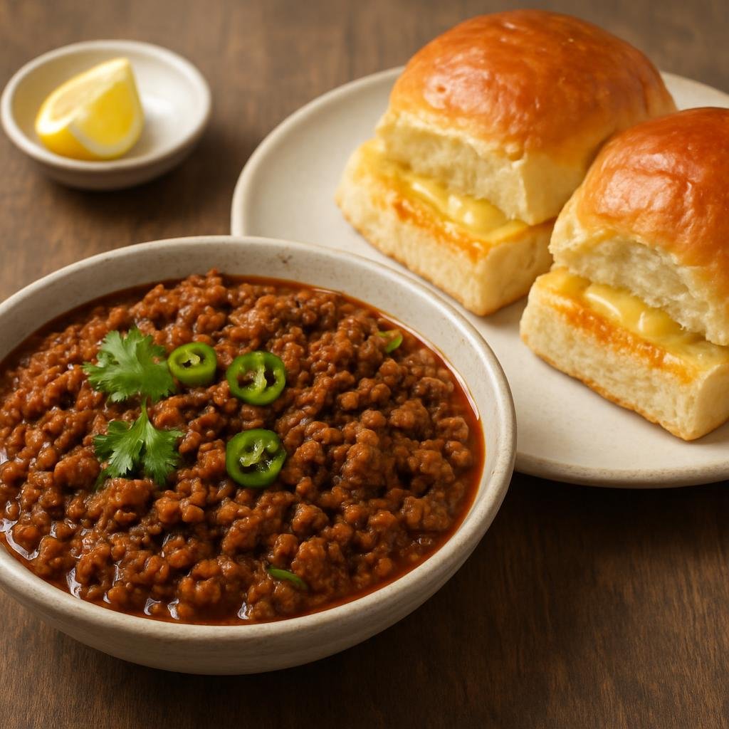 Entree: India – Parsi-Indian – खीमा पाव ➤ Khīma Pāv (Spiced minced meat curry served with soft buttered rolls) recipe