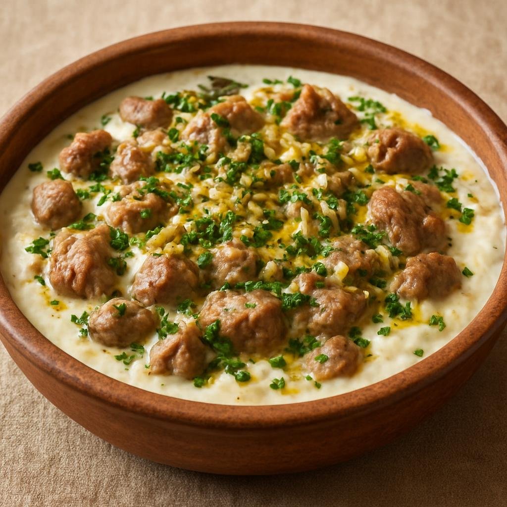 Entree: Turkey – Gaziantep – Şiveydiz (Lamb and yogurt stew finished with garlic and herb butter) recipe