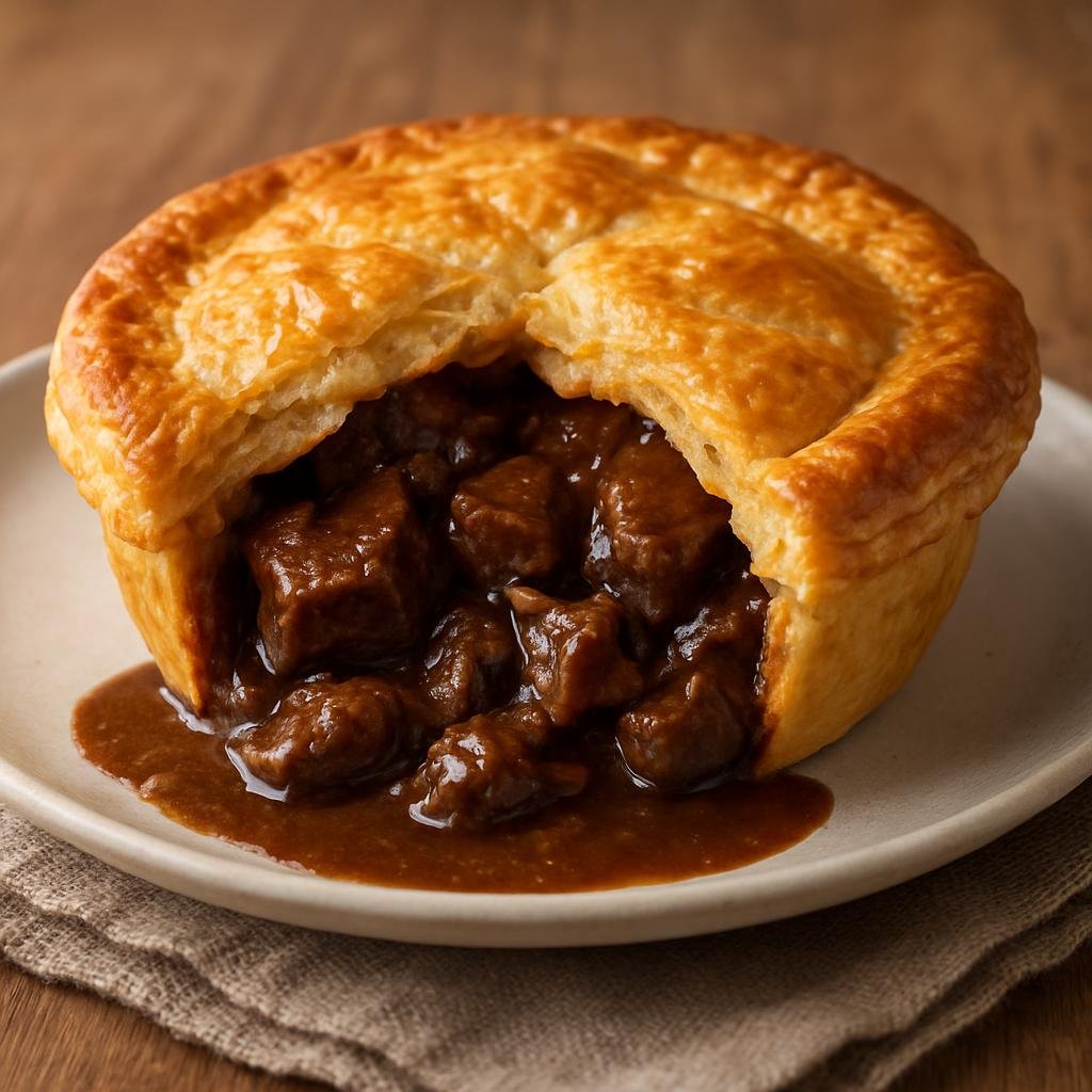 Entree: Australia – South Australia – Adelaide Hills Beef Pie (Traditional Australian beef pie of slow-braised beef in rich gravy baked under pastry) recipe