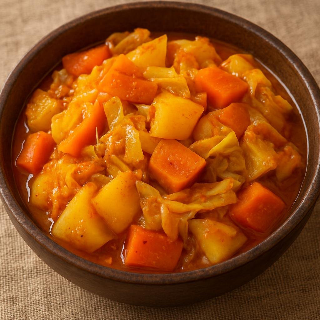 Entree: Ethiopia – Gurage – አታክልት ወጥ ➤ Atakilt Wot (Ethiopian spiced vegetable stew of cabbage, carrots, and potatoes simmered in seasoned oil) recipe