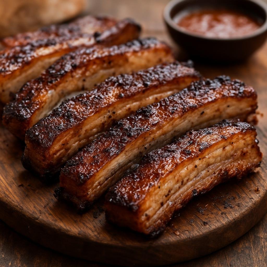 Entree: South Africa – South African Braai – Braaied Pork Belly (Charcoal-grilled seasoned pork belly prepared in the South African braai tradition) recipe