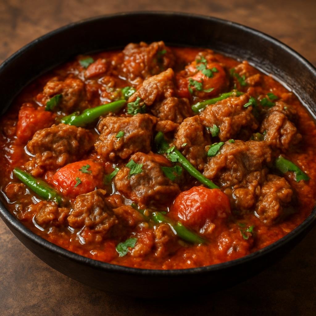 Entree: Afghanistan – Pashtun Eastern Afghanistan – شنواری کڑاہی ➤ Shinwari Karahi (Pashtun-style wok-cooked spiced lamb simmered briefly with tomatoes and green chilies) recipe