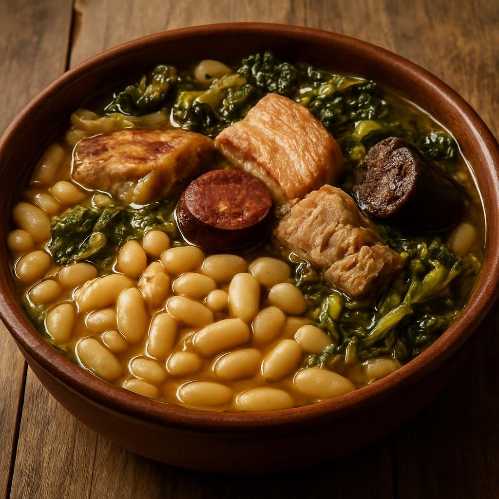 Entree: Spain – Cantabria – Cocido Montañés (Hearty Cantabrian mountain stew of white beans with pork and greens) recipe