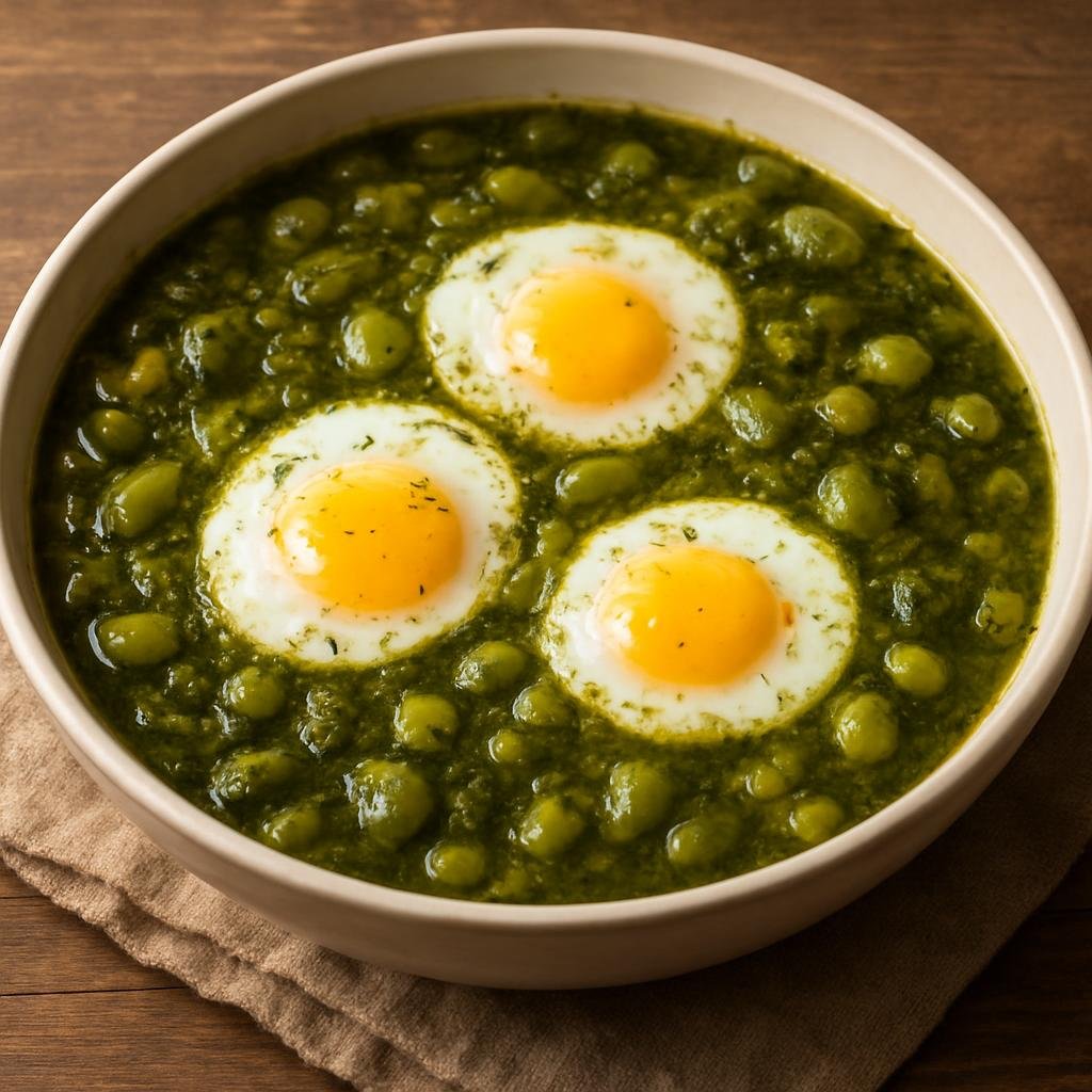 Entree: Iran – Mazandaran – باقالی قاتق ➤ Baghali Ghatogh (Mazandarani stew of fava beans and dill finished with gently cooked eggs) recipe