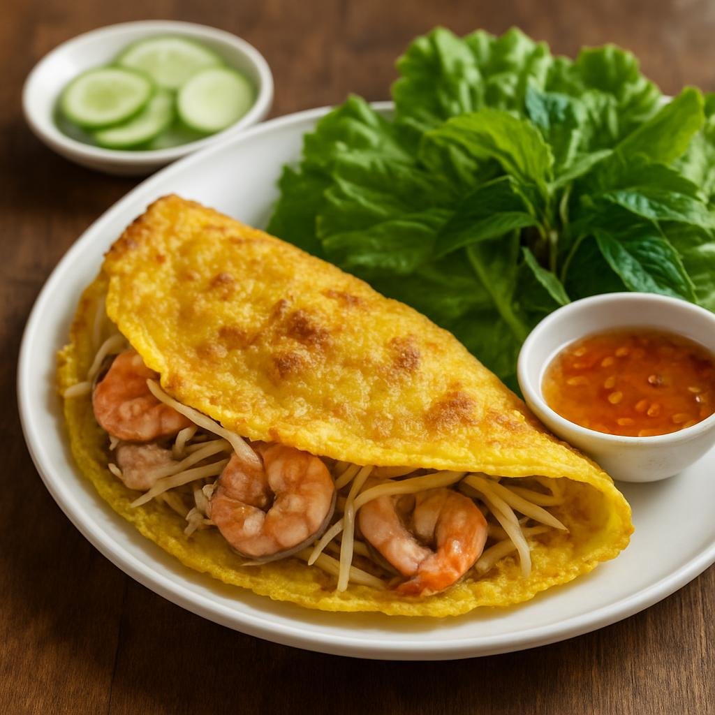 Entree: Vietnam – Saigon / Ho Chi Minh City – Bánh Xèo (Crispy Vietnamese savory rice pancake filled with pork, shrimp, and bean sprouts) recipe