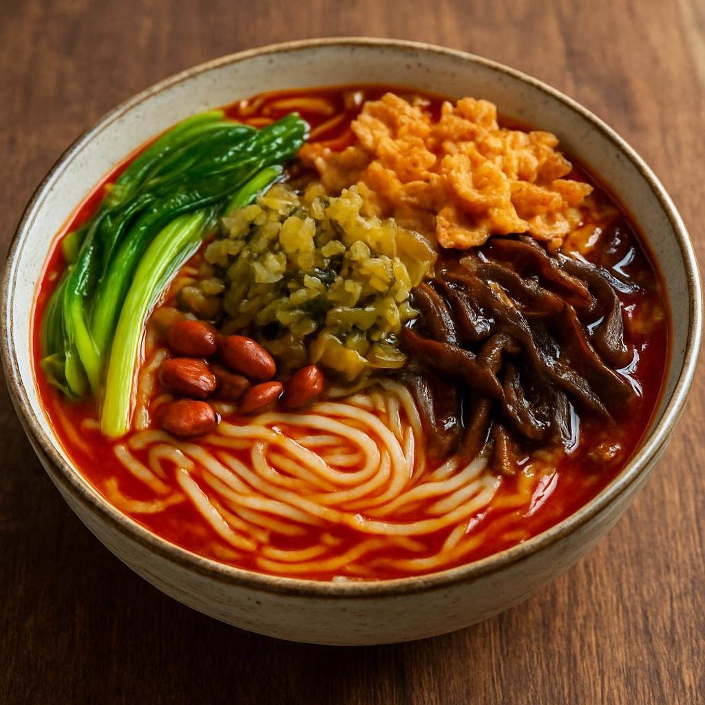Entree: China – Guangxi – 柳州螺蛳粉 ➤ Liǔzhōu luósīfěn (Spicy soupy rice noodle dish from Liuzhou featuring a pungent fermented-snout broth and pickled vegetables) recipe