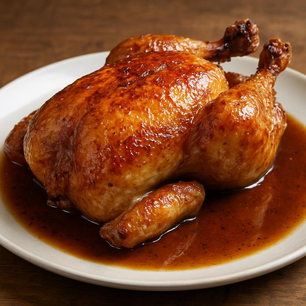 Entree: France – Central Culinary Region – Poulet de Bresse (Classic roasted Bresse chicken with crisp skin and a rich pan sauce reflecting the Bresse region's prized poultry) recipe