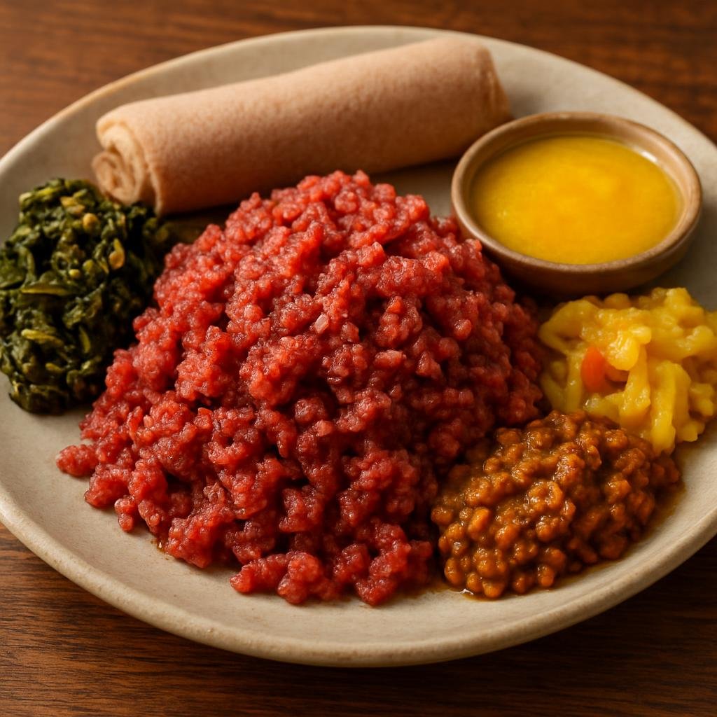 Entree: Ethiopia – Harar – ክትፎ ➤ Kitfo (Minced seasoned raw beef served with spiced clarified butter and traditional accompaniments) recipe