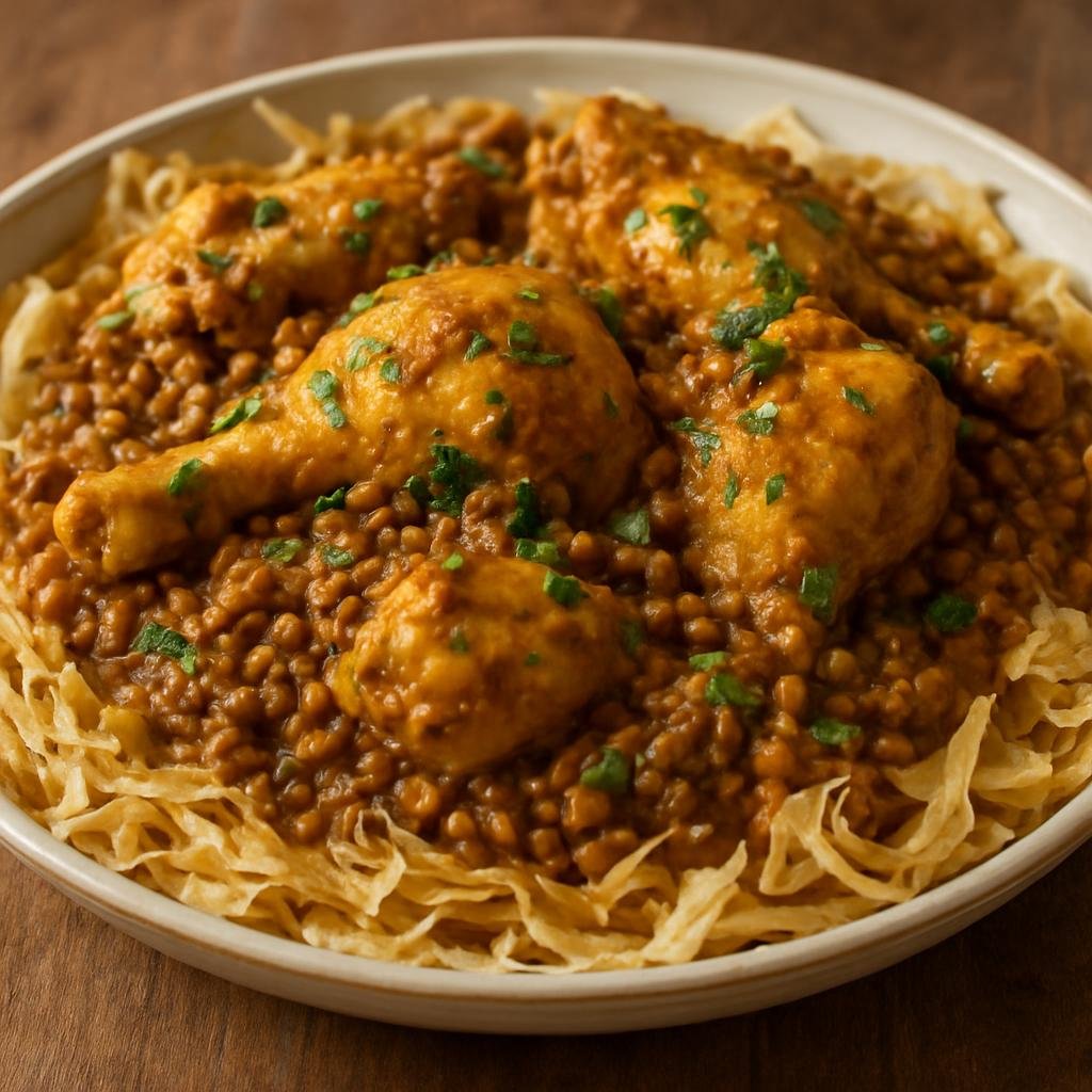 Entree: Morocco – Rif Mountains – رفيسة ➤ Rfissa (Slow-simmered spiced chicken and lentils served over shredded layered flatbread) recipe