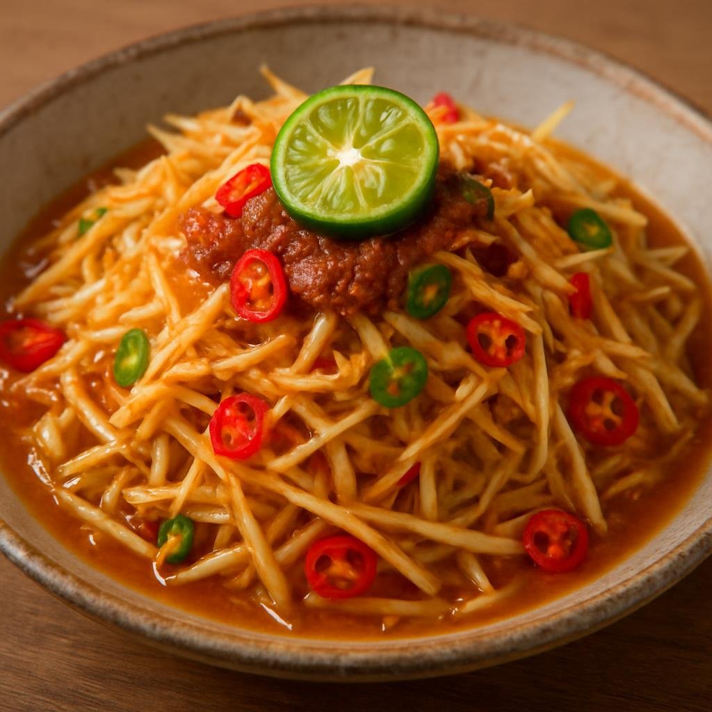 Entree: Malaysia – Sabah – Tuhau (Shredded wild ginger salad dressed with lime, chilies and savory shrimp paste) recipe