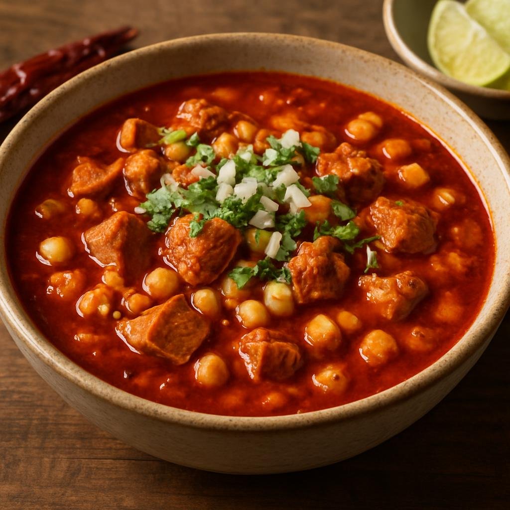 Entree: Mexico – Jalisco – Pozole Rojo (Red hominy and pork stew flavored with dried chiles) recipe
