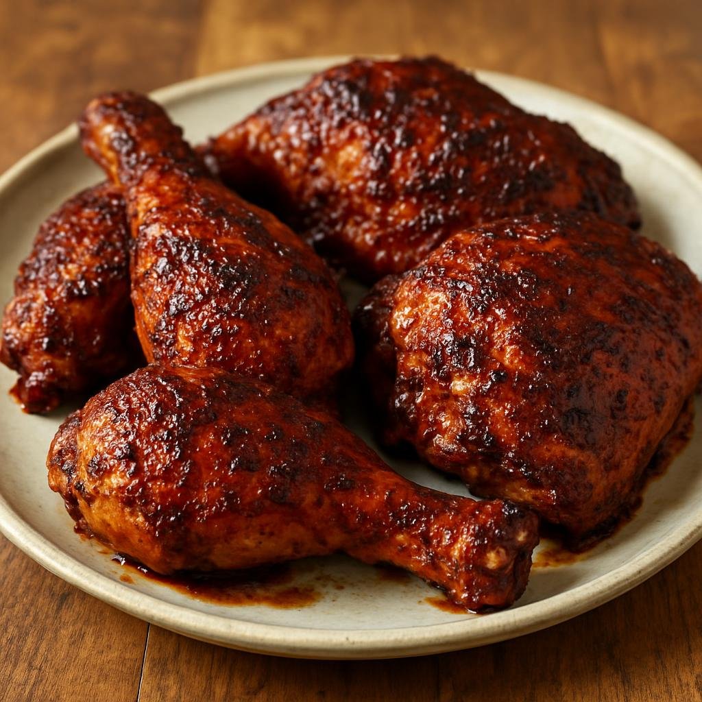 Entree: United States – Texas – Spicy Texas BBQ Chicken (Smoky, spicy bone-in chicken grilled or smoked with a bold Texas-style barbecue rub and glaze) recipe