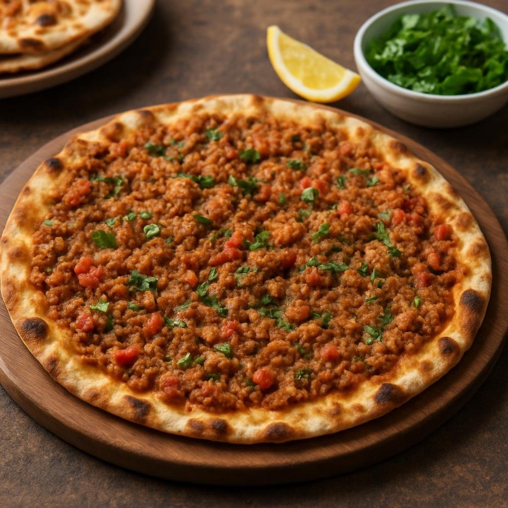 Entree: Turkey – Istanbul – Lahmacun (Thin, crisp flatbread topped with seasoned minced lamb and vegetables) recipe