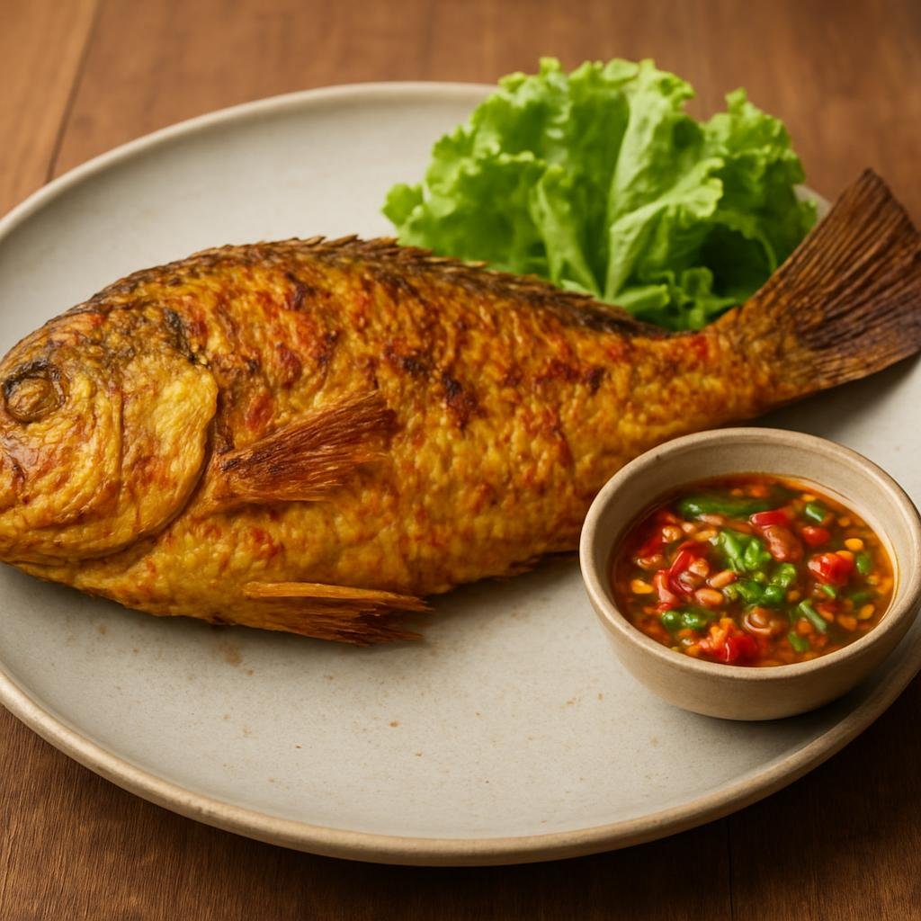Entree: Thailand – Southern Thailand – ปลาทอดขมิ้น ➤ Pla Thot Khamin (Turmeric-marinated whole fried fish from Southern Thailand) recipe