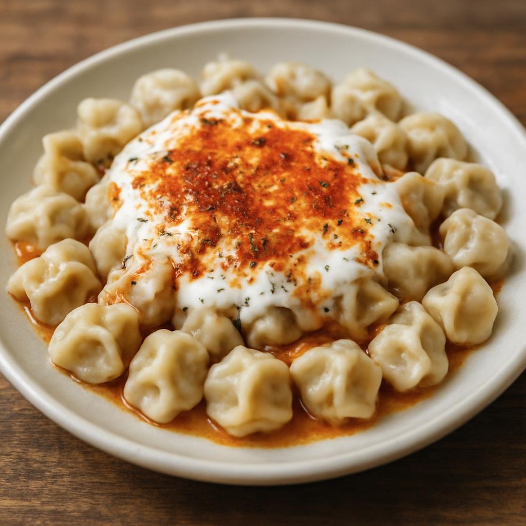 Entree: Turkey – Istanbul – Manti (Tiny sealed dumplings filled with spiced ground meat, served with yogurt and butter-paprika sauce) recipe