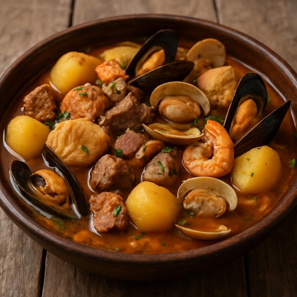 Entree: Chile – Southern Chile – Pulmay (Chilote mixed seafood and meat stew with potatoes) recipe