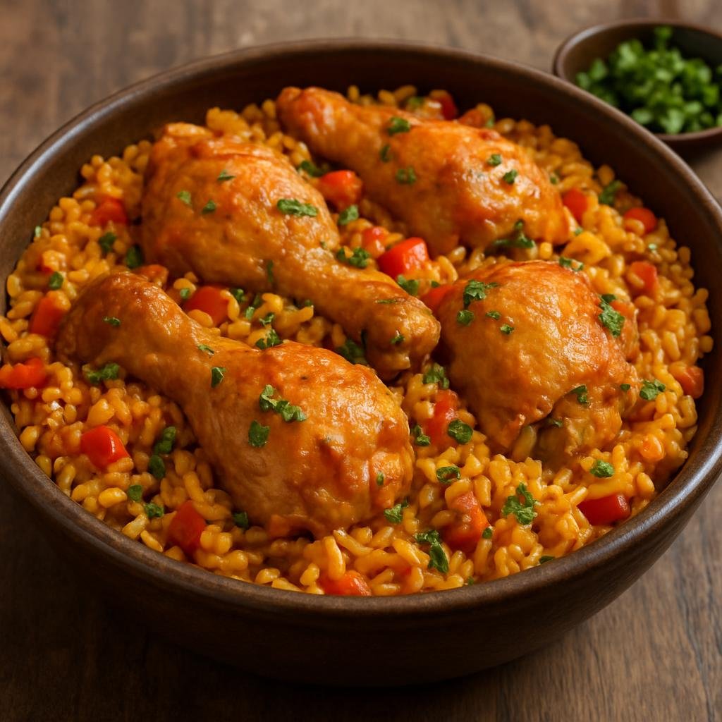 Entree: Brazil – Espirito Santo – Galinhada (Brazilian one-pot chicken and rice cooked with aromatics and annatto for a savory, colorful meal) recipe