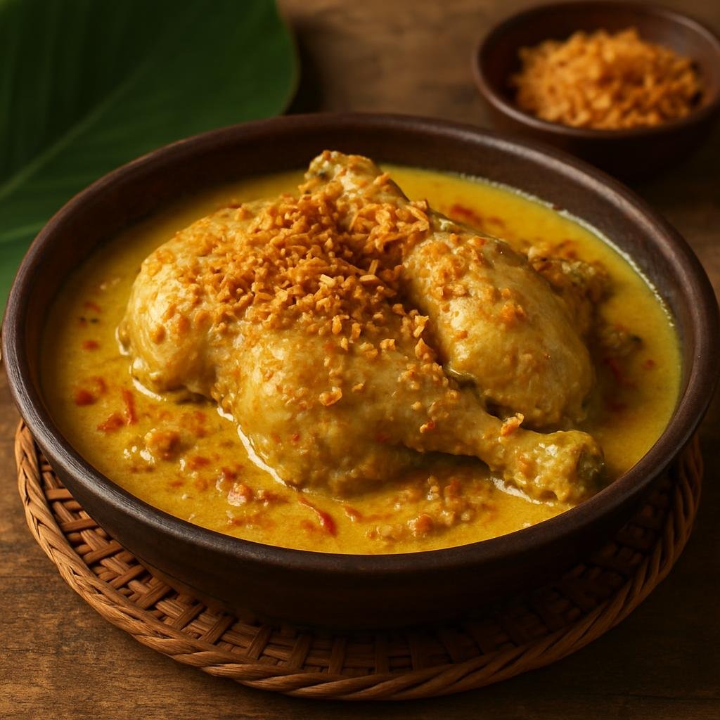 Entree: Indonesia – East Java – Ayam Lodho (East Javanese braised chicken in spiced coconut milk finished with toasted coconut) recipe