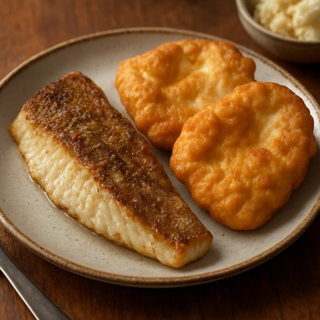 Entree: Canada – Northern Canada – Whitefish with Bannock (Pan-fried northern whitefish served with traditional fried bannock bread) recipe