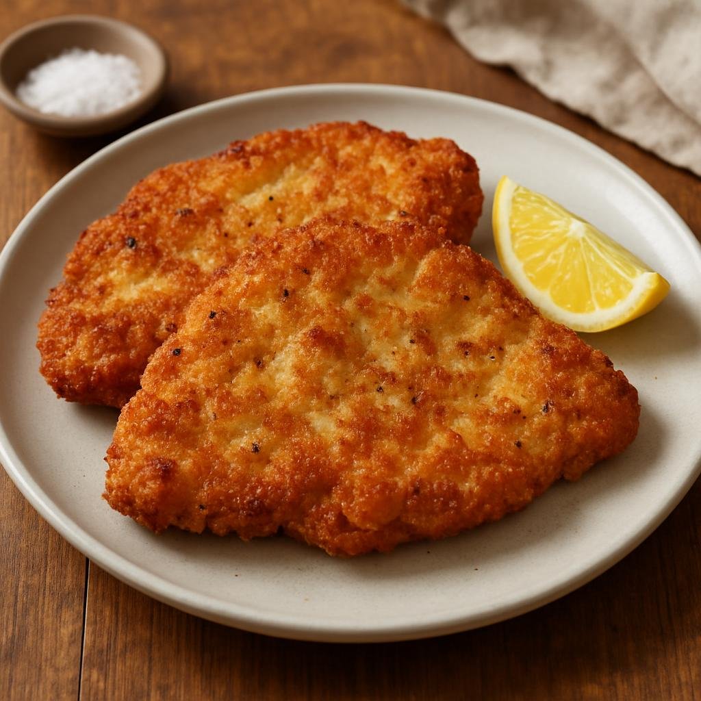 Entree: Australia – Sydney & New South Wales – Chicken Schnitzel (Thin, breaded and pan-fried chicken cutlets served with lemon) recipe