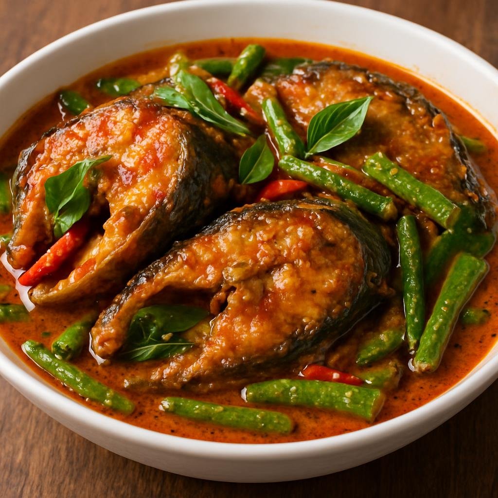 Entree: Thailand – Southern Thailand – ผัดเผ็ดปลาดุก ➤ Phat Phet Pla Duk (Spicy Southern Thai stir-fry of catfish in a fragrant red curry with herbs and long beans) recipe