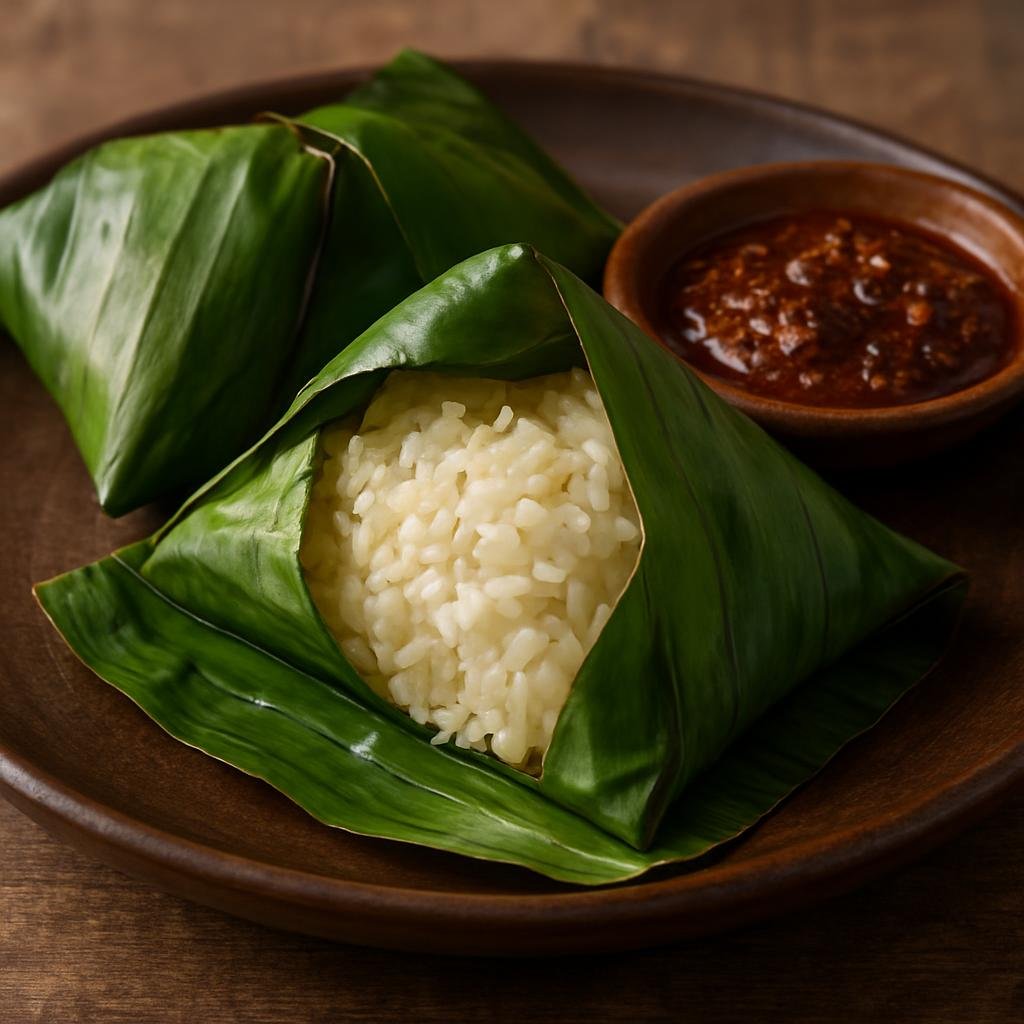Entree: Malaysia – Sabah – Nasi Linopot (Traditional Sabah coconut-flavored rice wrapped and steamed in banana leaf) recipe