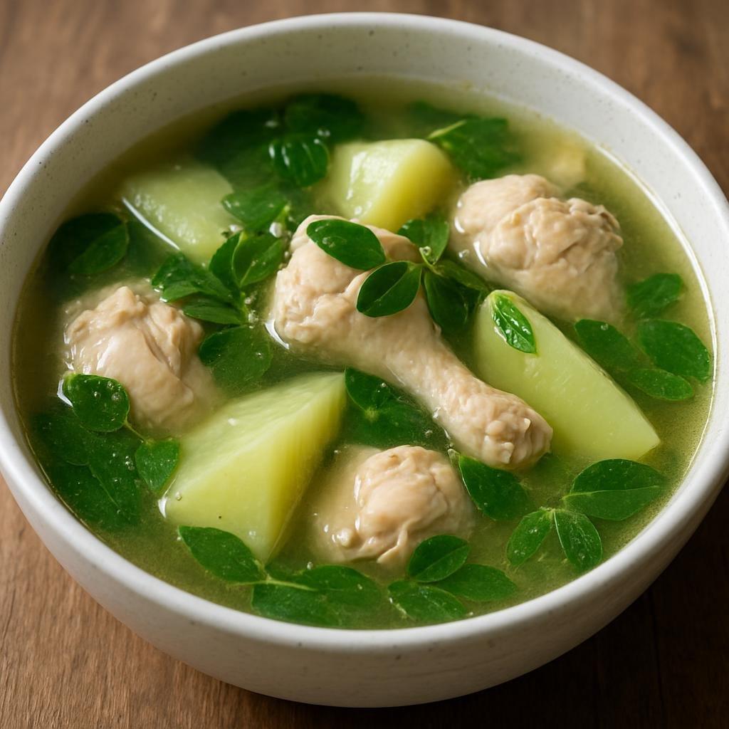 Entree: Philippines – Tagalog / Manila – Tinola (Chicken ginger soup with green papaya and malunggay, a clear comforting Filipino broth) recipe
