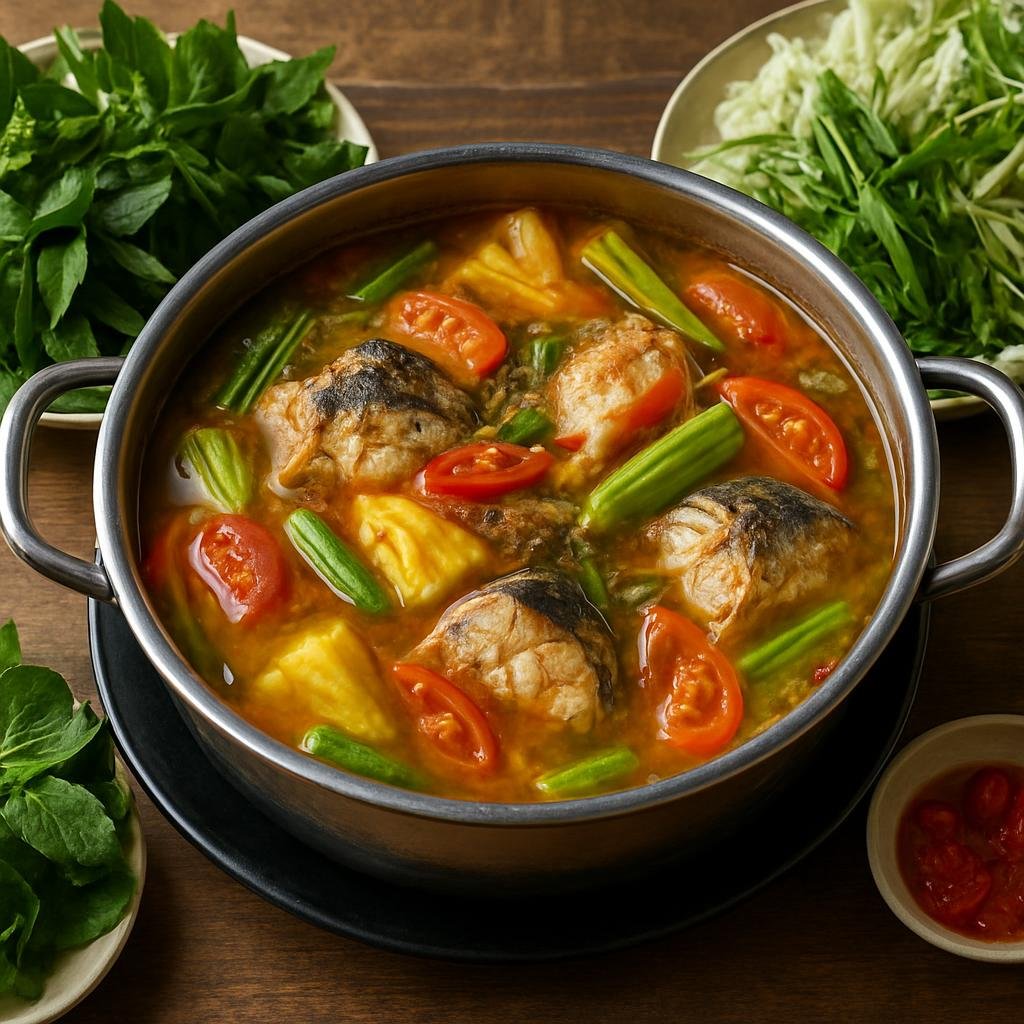 Entree: Vietnam – Saigon / Ho Chi Minh City – Lẩu Cá (Vietnamese sour-spicy fish hot pot with vegetables and fresh herbs) recipe