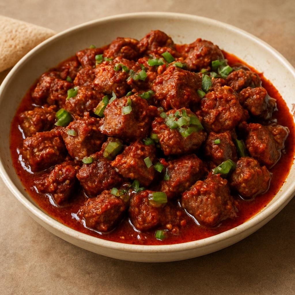 Entree: Ethiopia – Harar – Awaze Tibs (Spicy sautéed cubes of lamb tossed in awaze chili-mustard sauce) recipe