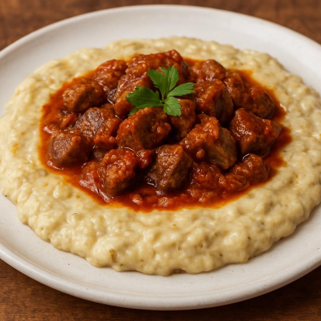 Entree: Turkey – Ottoman Palace Cuisine – Hünkar Beğendi (Smoky roasted eggplant purée enriched with béchamel and topped with braised lamb) recipe